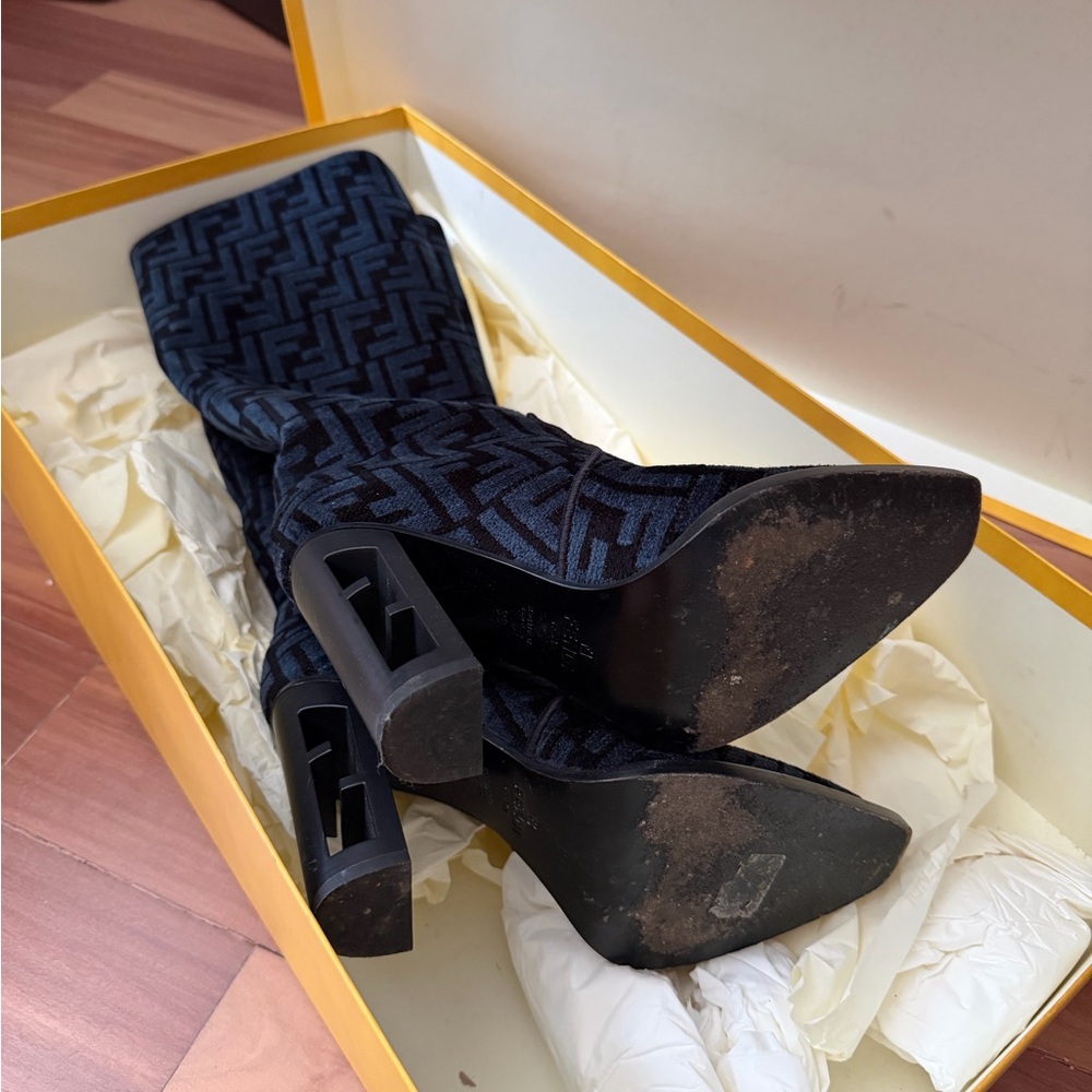 Fendi Chenille Jacquard FF 110mm Knee Boots